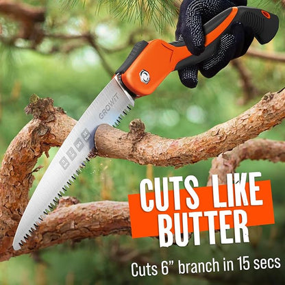 GROWIT Folding Camping saw 11 Inch - Heavy Duty Pruning Saw with Triple-Cut SK5 Blade, 7 TPI Razor