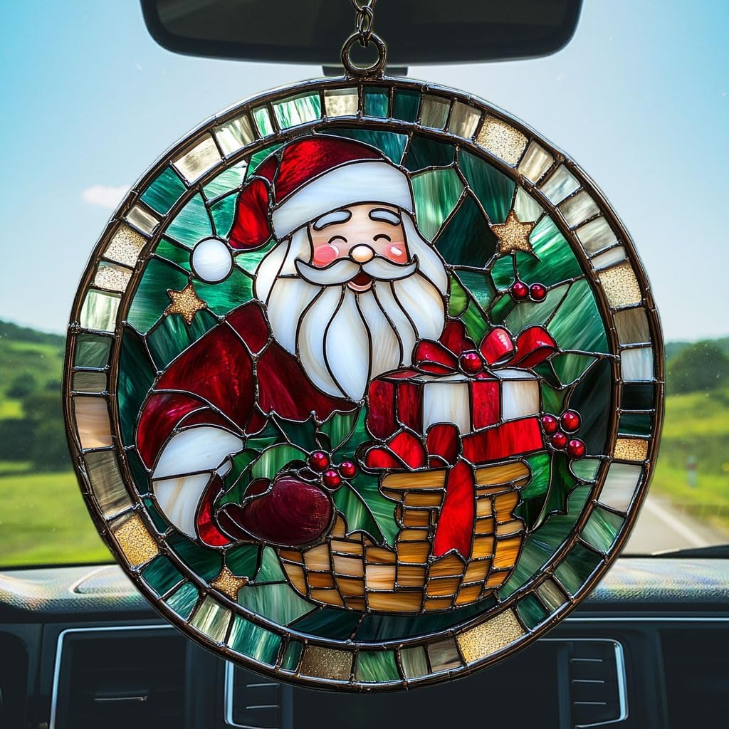 Santa Claus and Presents Acrylic Suncatcher Stained Glass Effect Window Car Hanging Christmas