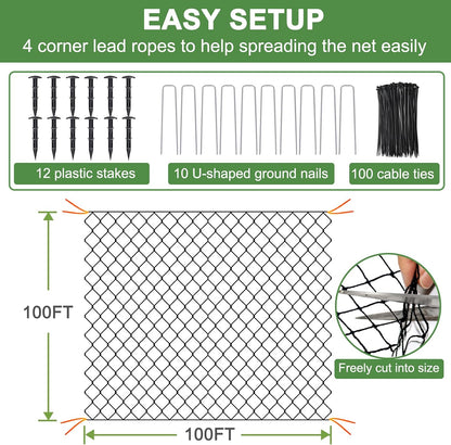 Bird Netting - 100’ x 100’ Poultry Netting with 1” Square Mesh for Chicken Coop, Bird Netting for