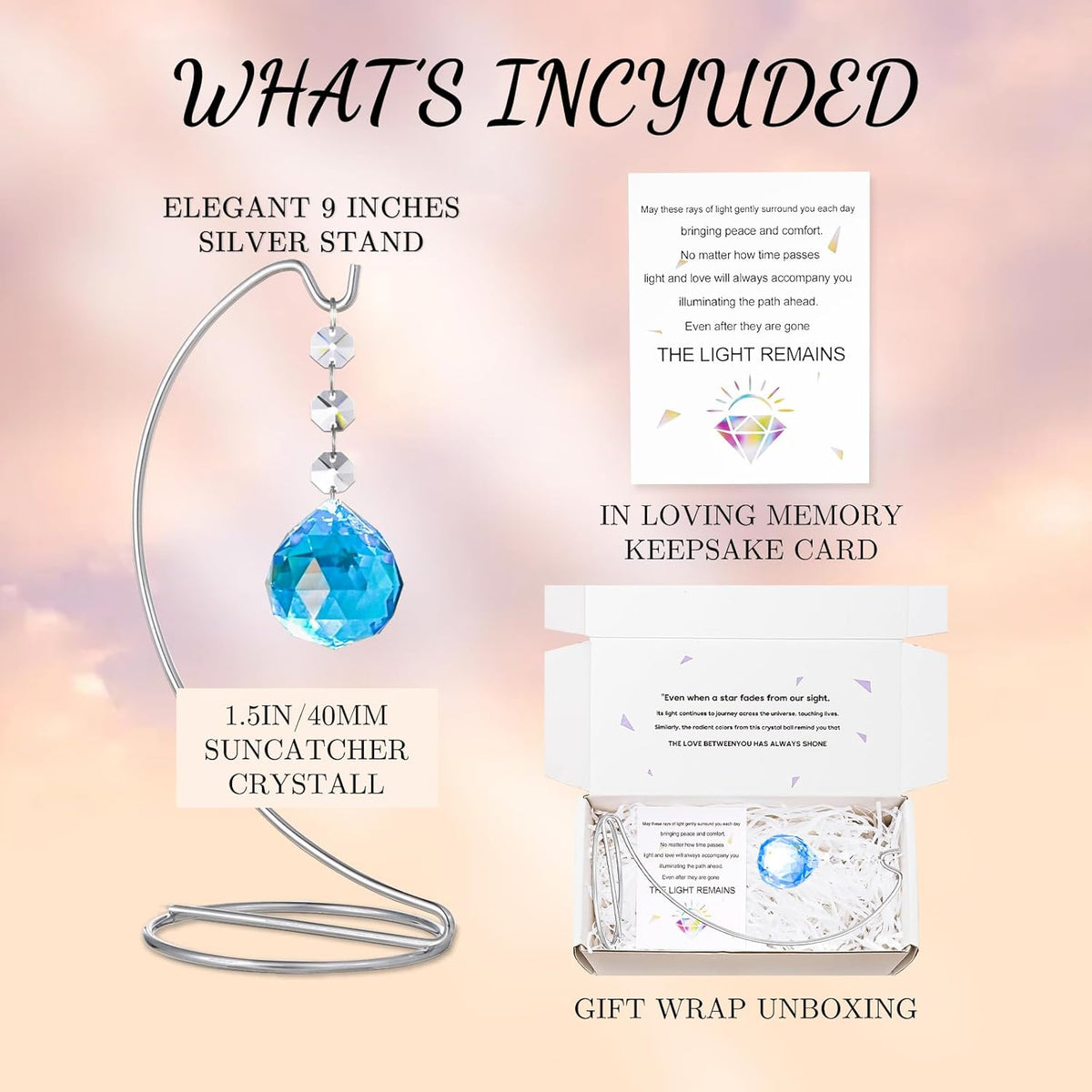 9-in Memorial Gifts,Sympathy Gifts for Loss of Loved One,40mm Crystal Suncatcher,Remembrance Gift