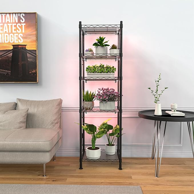 Plant Stand with Grow Lights, 5-Tier metal Plant Shelf with 4-Pack 40W Full Spectrum Grow Light
