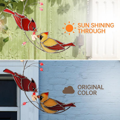 Handmade Cardinal Stained Glass Suncatcher Window Hanging Ornament for Christmas,Mother’s