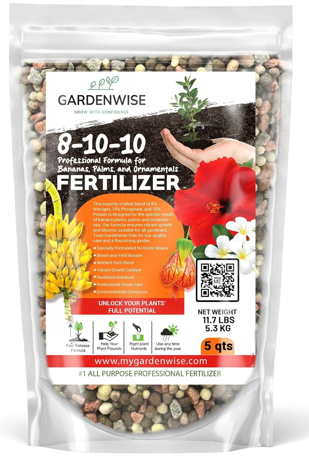 Elite 8-10-10 Professional Fertilizer for Banana, Flowering, and Fruit Trees, Ornamentals - Boosts