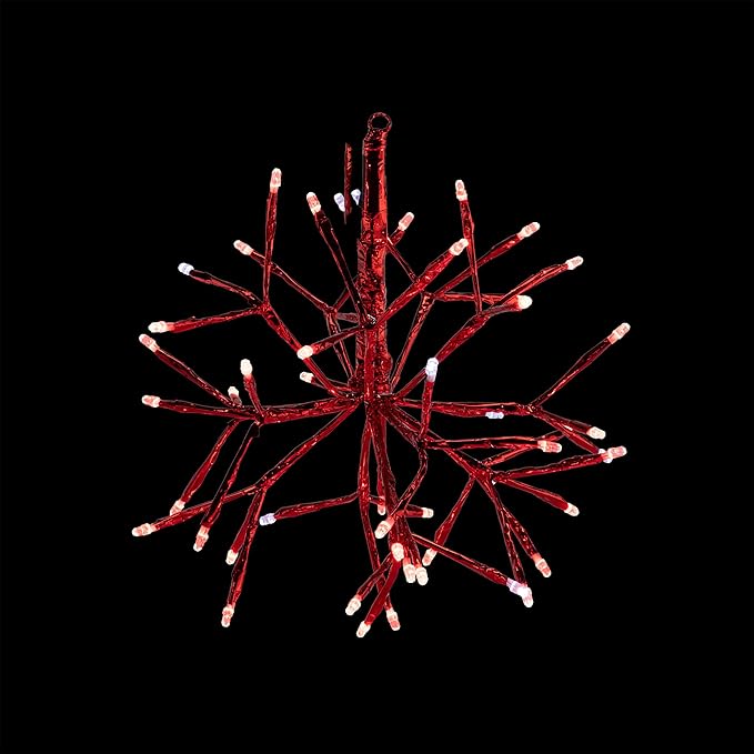 Alpine Corporation 10" H Indoor Christmas Twig 3D Hanging Snowflake Ornament with LED Lights, Red