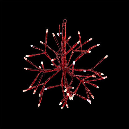 Alpine Corporation 10" H Indoor Christmas Twig 3D Hanging Snowflake Ornament with LED Lights, Red
