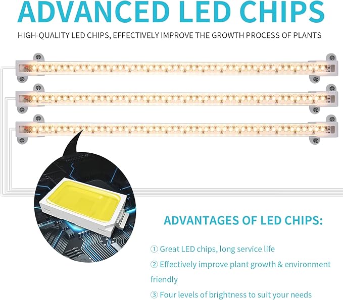 3 Head LED Grow Light Strips for Indoor Plants Full Spectrum 3500K, 144 LEDs Plant Light Bar with