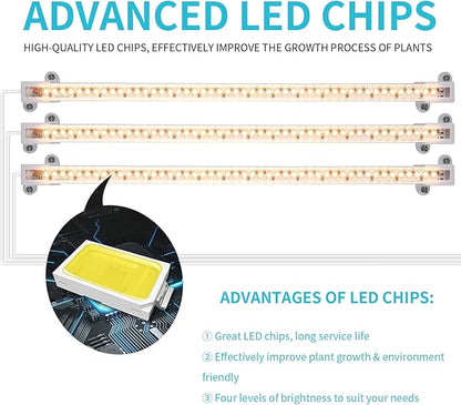 3 Head LED Grow Light Strips for Indoor Plants Full Spectrum 3500K, 144 LEDs Plant Light Bar with