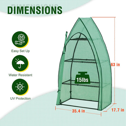 EAGLE PEAK Mini Greenhouse with Wire Shelves, Portable Indoor & Outdoor Green House with Roll-Up