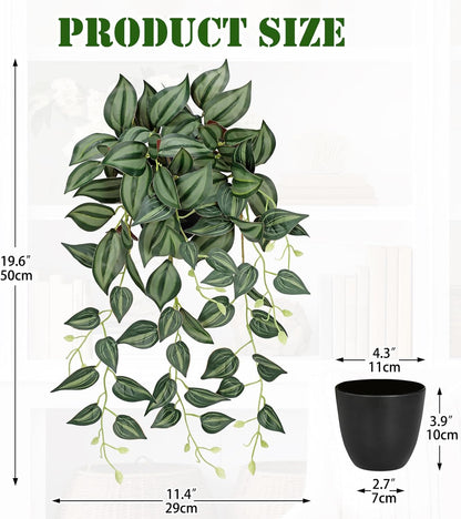 DILATATA Fake Plants Artificial Potted Plants 20 Inch Faux Peperomia Ivy Vine Plant Hanging Plant