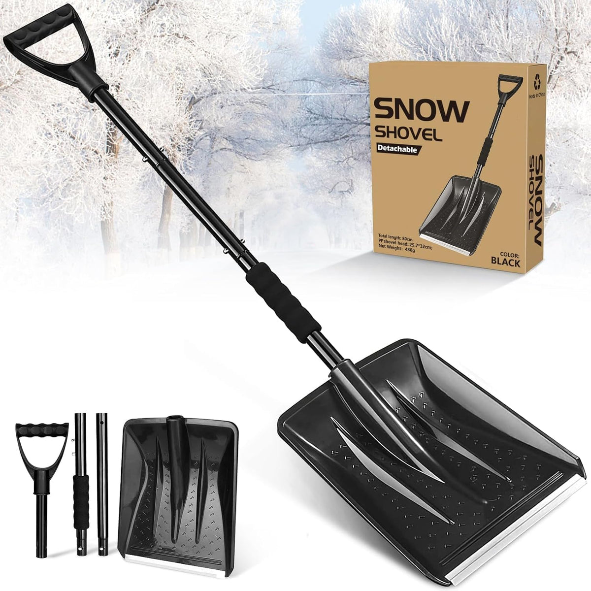 Snow Square Shovel, Shovels for Digging with D-Handle, Overall 41-Inch Long Garden Shovel for Car