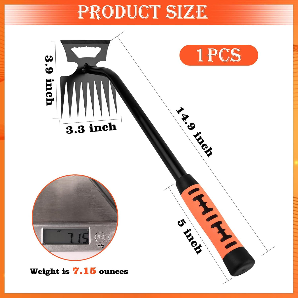 Portable Weed Removal Tool - 8-Prong Manganese Steel with Black Baked Rust-Proof Coating for Garden