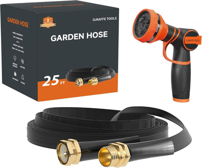 Giraffe Tools Garden Hose 25FT Lightweight Lay Flat Water Hose Kink Free Flexible Hose with 9 Spray