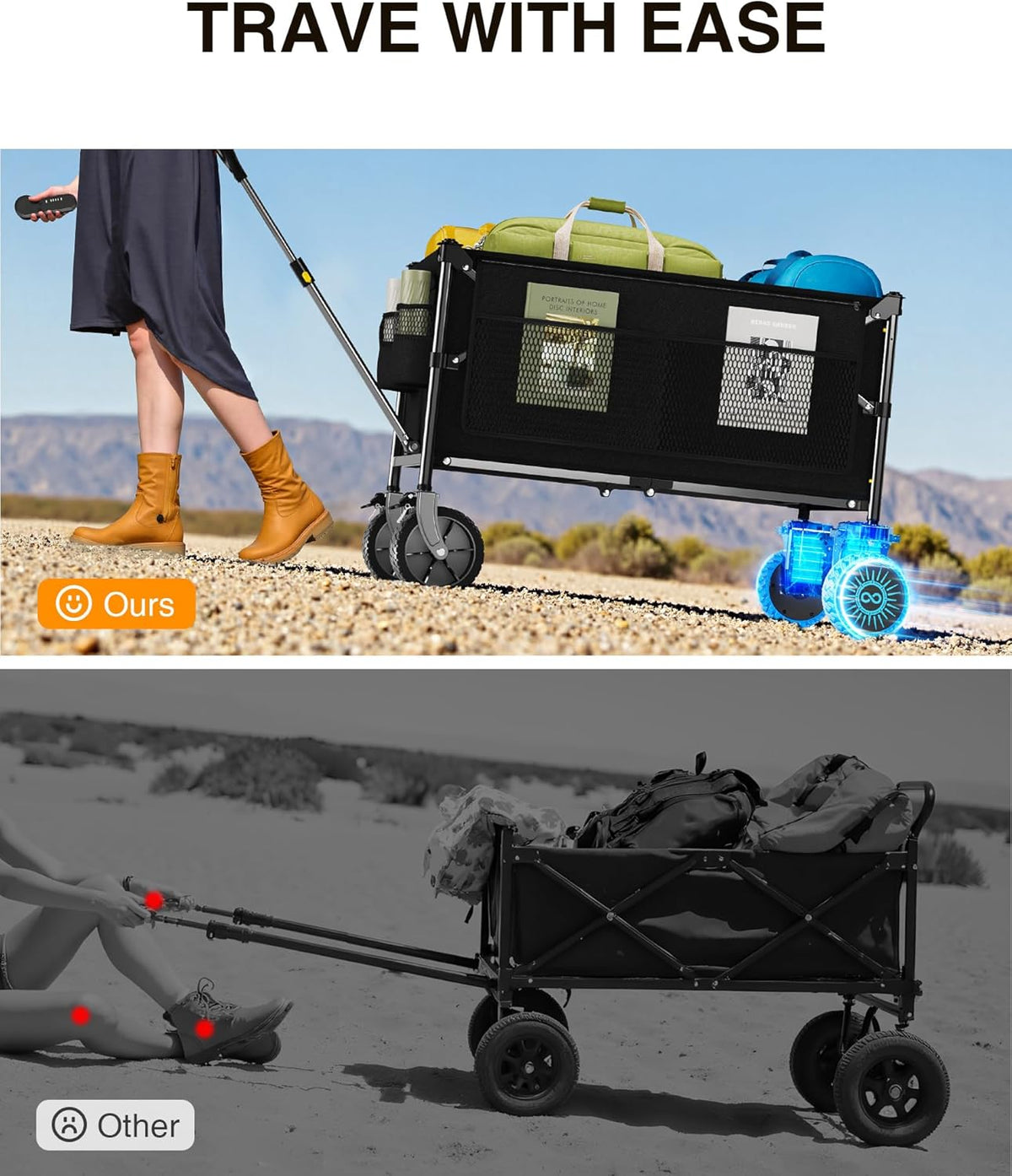 Dual Motor Electric Utility Wagon Cart–330 lb Load, 180 L Foldable Beach Wagon with Remote