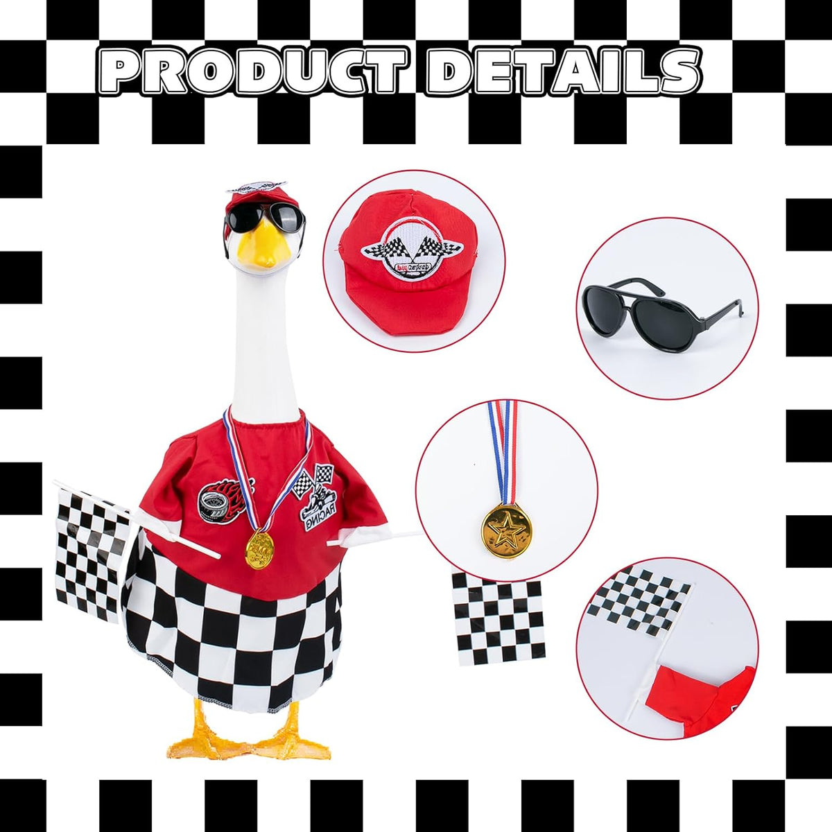 Porch Goose Outfits Cement Goose Race Car Driver Costume Clothing Racer Jumpsuit Clothes Goose