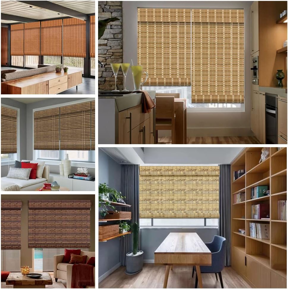 LETAU Cordless Wood Window Roller Shades, Bamboo Light Filtering Window Blinds for Outdoor Garden