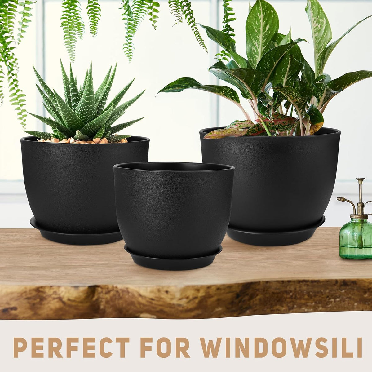 Plant Pots 12/10/9 inch Set of 3, Flower Pots with Multi Mesh Drainage Holes, Large Planters for