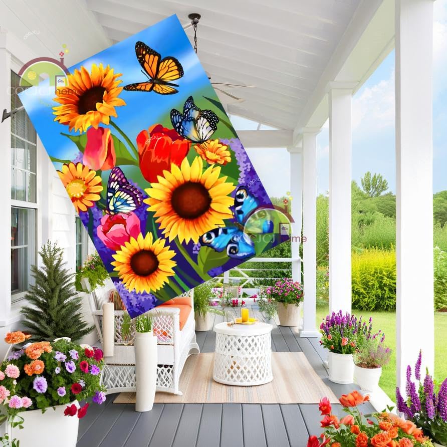 large Garden Flag 28x40 Double Sided sunflower flag, monarch Butterfly Floral Flower Welcome Garden