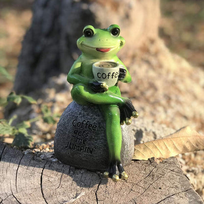 OwMell Frog Statue for Garden, Green Frog Figurine for Outdoor Decor Yard and Garden Decoration