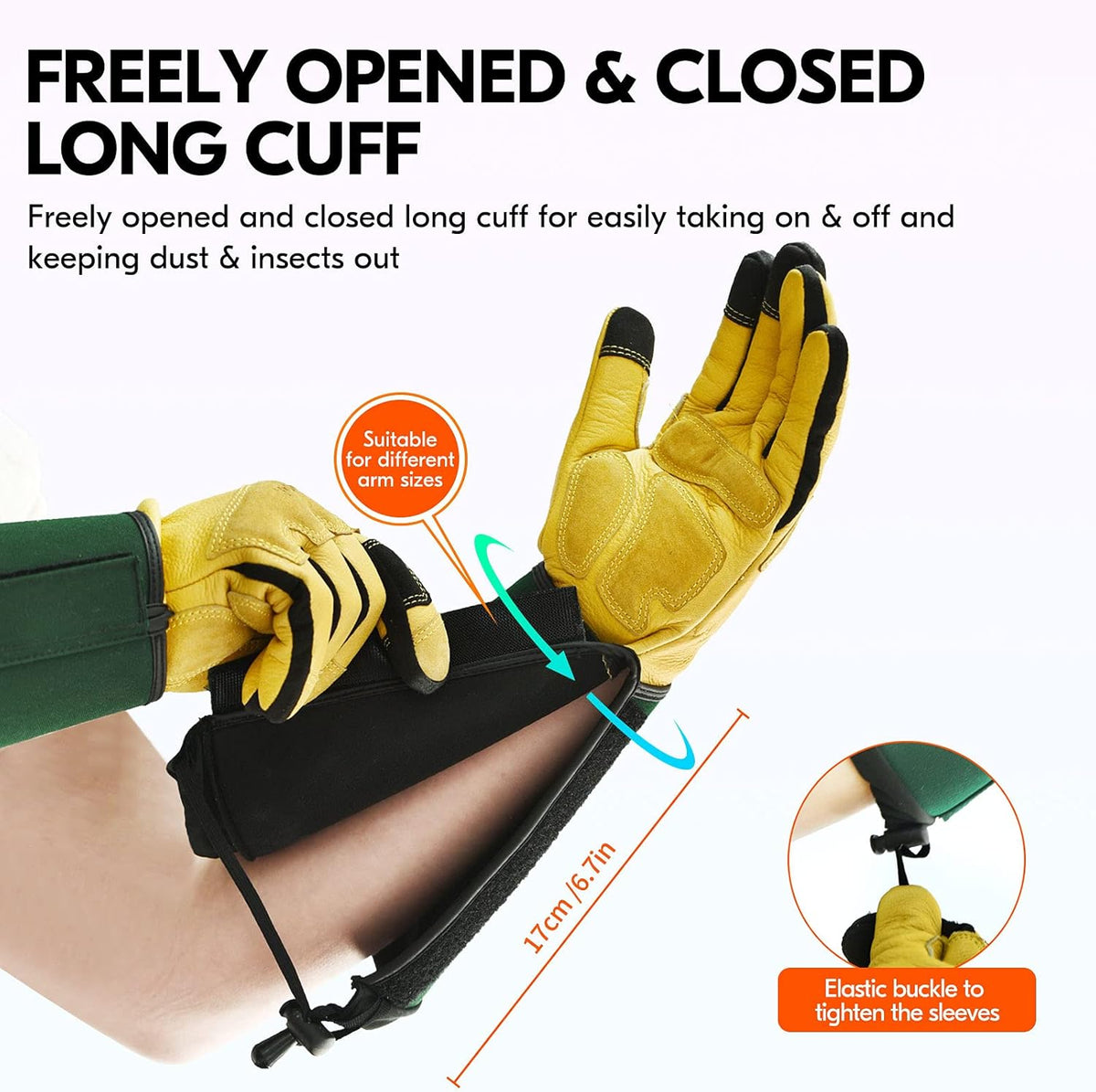 Vgo... Safety Work Gloves Men,Extra-long Cuff, Cow Grain Leather,Puncture-proof, Thornproof