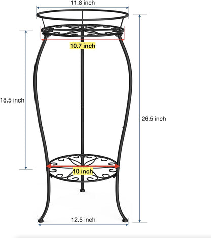 FaithLand Plant Stand, Metal Planter Holder Indoor Outdoor, 2 Tier Round Potted Supports Rack