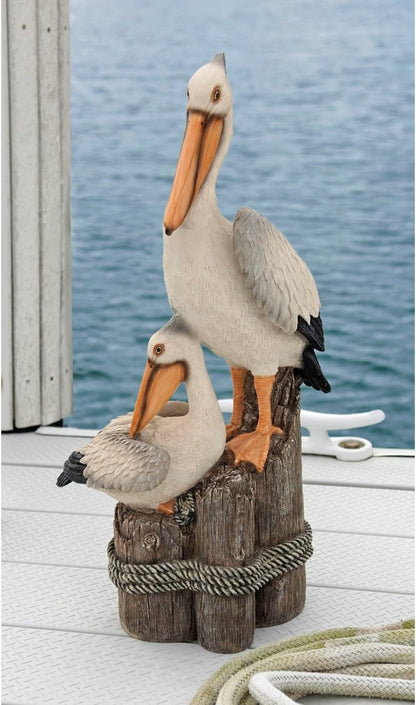 Design Toscano Coastal Decor Ocean's Perch Pelicans Garden Bird Statue, 9 Inch Wide, 24 Inch Tall
