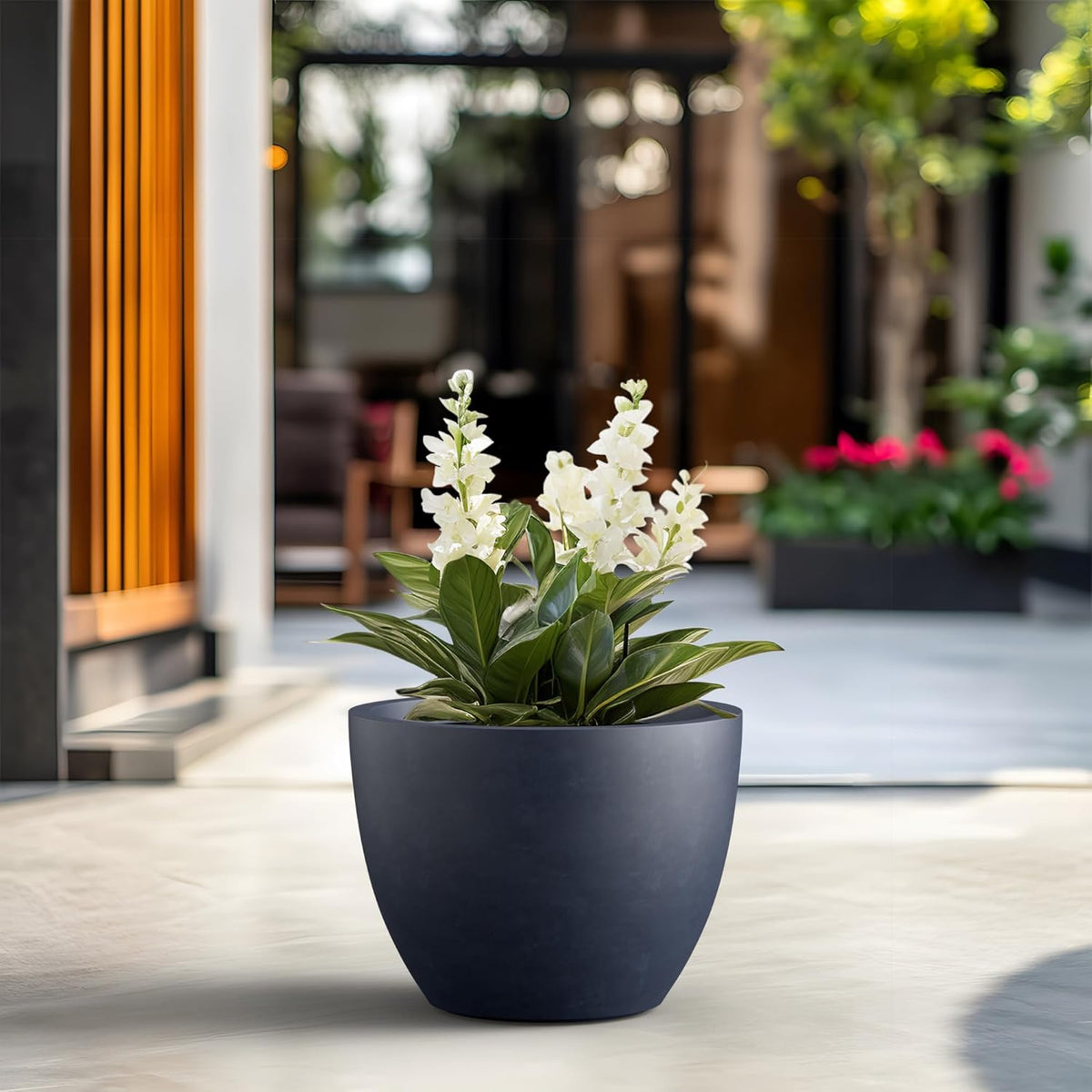 Kante 17.3 Inch Round Concrete Planter - Classic Large Indoor/Outdoor Plant Pot with Drainage Hole