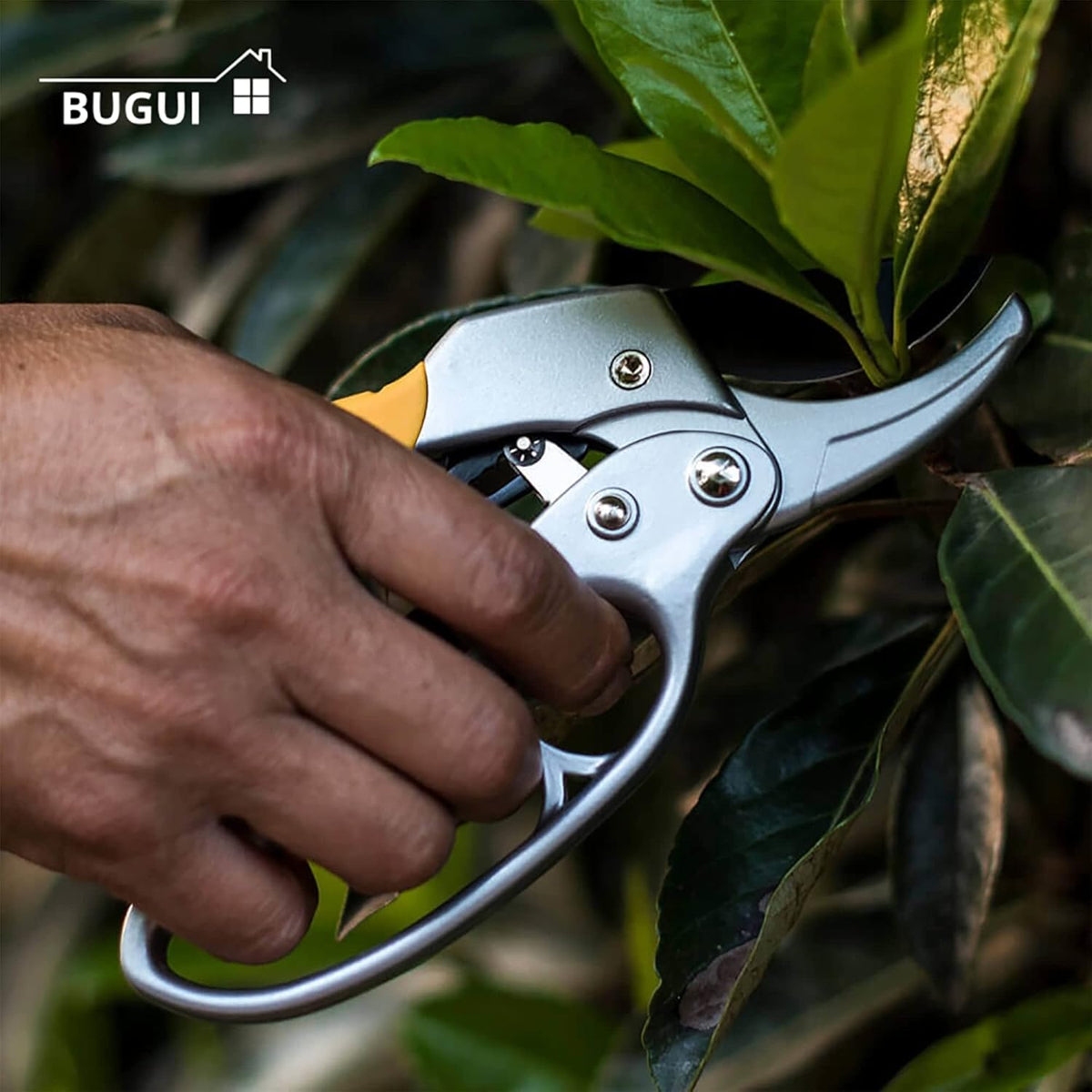 BUGUI 8" Ratchet Pruning Shears, 5 Times Cutting Power Than Normal Garden Scissors, Labor-Saving