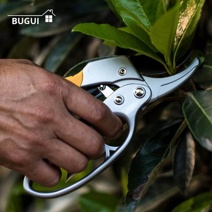 BUGUI 8" Ratchet Pruning Shears, 5 Times Cutting Power Than Normal Garden Scissors, Labor-Saving