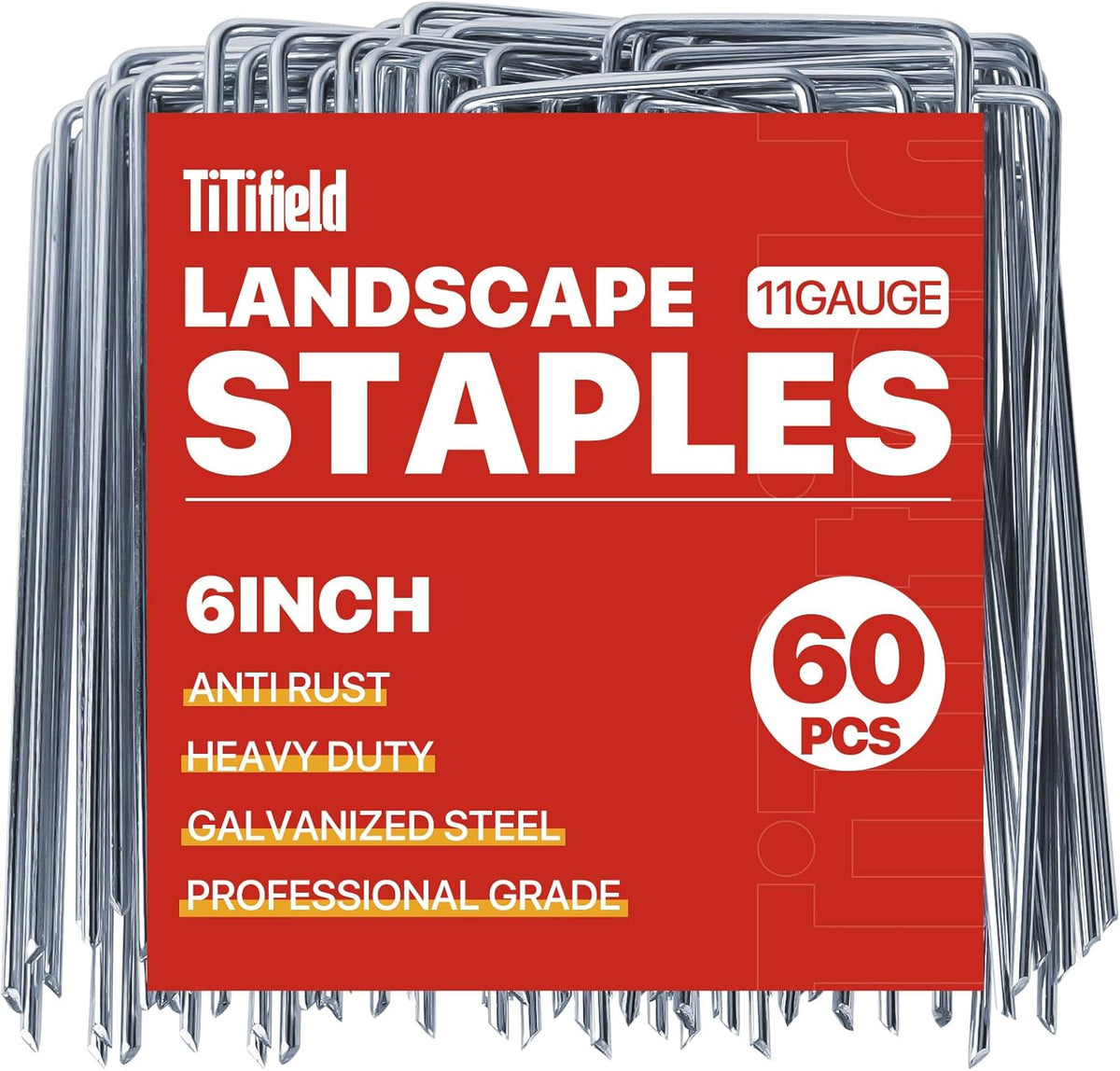 Landscape Staples 6 Inch 60 Pack 11 Gauge, Garden Staples Galvanized Landscape Pins Anti-Rust