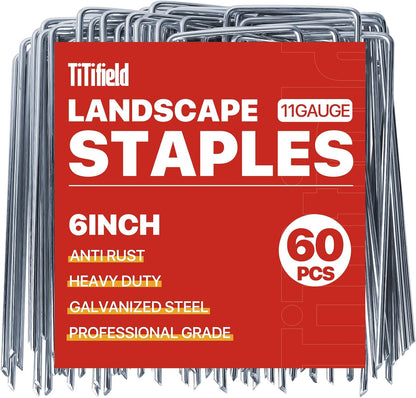 Landscape Staples 6 Inch 60 Pack 11 Gauge, Garden Staples Galvanized Landscape Pins Anti-Rust