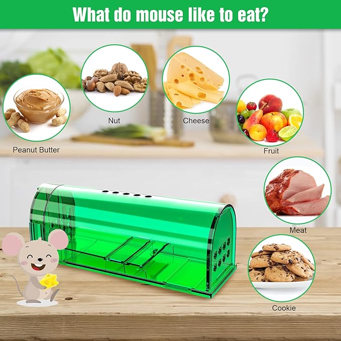 4 Pcs Humane Mouse Traps Indoor for Home, Live Mouse Trap, Reusable Mice Trap Catcher for House &