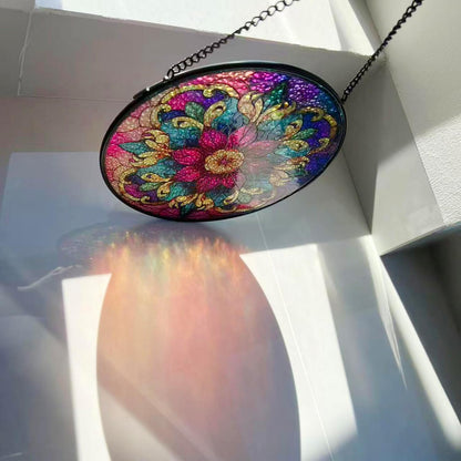 Bohemian Mandala Stained Glass Window Hanging Sun Catcher Indoor Outdoor Home Garden Panel Hangings
