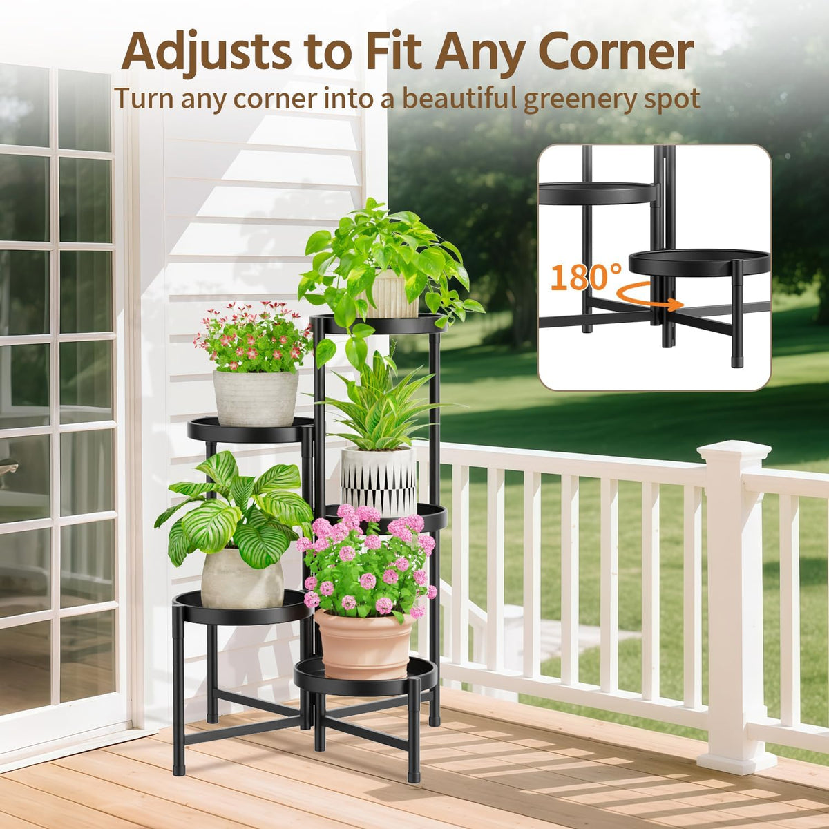 LASZOLA 5 Tiered Folding Plant Stand Indoor for Multiple Large Planter, Tall Heavy Duty Adjustable