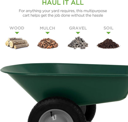 Best Choice Products Dual-Wheel Home Utility Yard Wheelbarrow Garden Cart w/Built-in Stand for