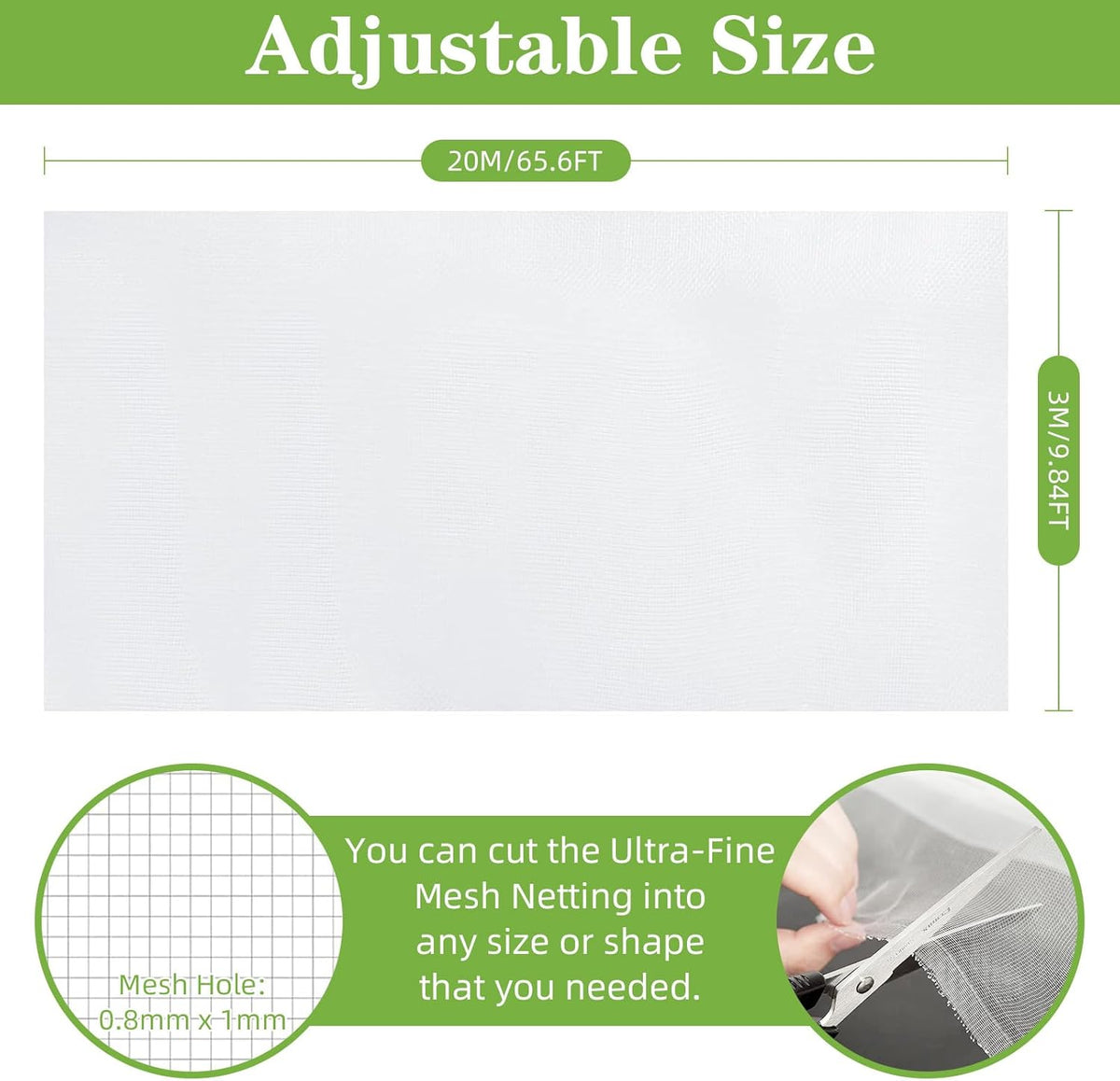 10 x 65FT Garden Mesh Netting, Ultra Fine Mesh Protection Netting Plant Covers Greenhouse Row Cover