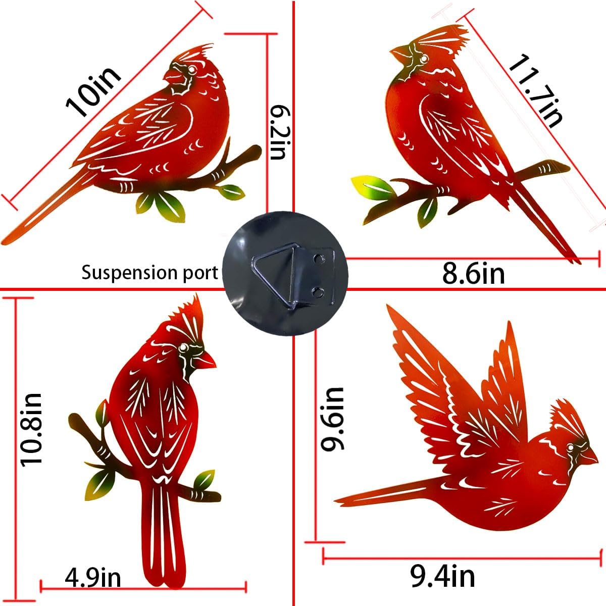 4 Pack Metal Cardinal Wall Art Decor Metal Birds 3D Outdoor Sculpture, Ornaments Hand-Made Nimble