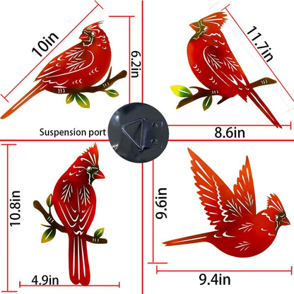4 Pack Metal Cardinal Wall Art Decor Metal Birds 3D Outdoor Sculpture, Ornaments Hand-Made Nimble