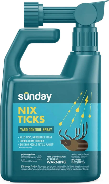 Sunday Nix Ticks - Tick Control Spray - Ready-to-Use Bug Spray - Concentrated Cedar Oil - Helps