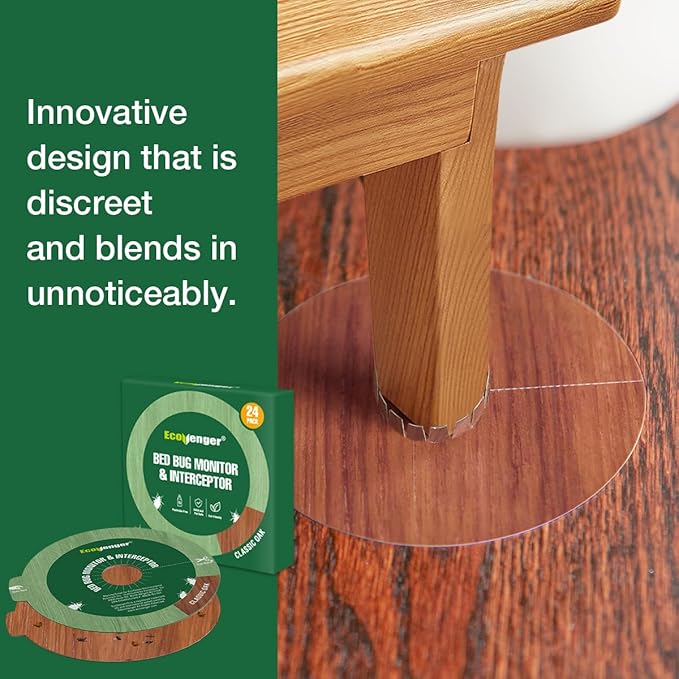 EcoVenger Bed Bug Monitor & Interceptor Super Glue Traps 48 Ct, Discreet Floor Color Classic Oak
