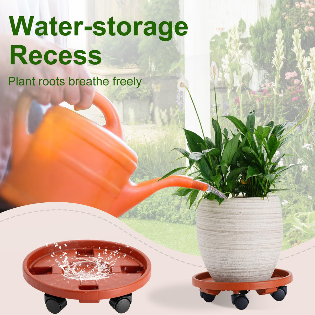 Doseno Plant Caddy with Wheels, Plant Dolly with Wheels, 2 Pack, 13 in