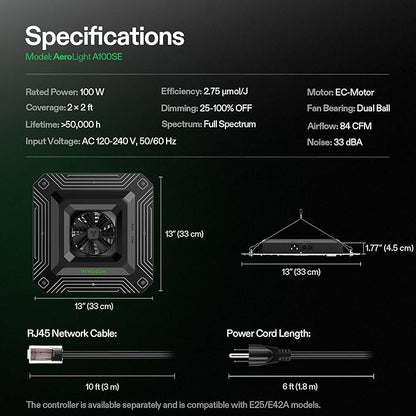 VIVOSUN AeroLight A100SE, LED Grow Light 100W with Integrated Circulation Fan, Compatible with App