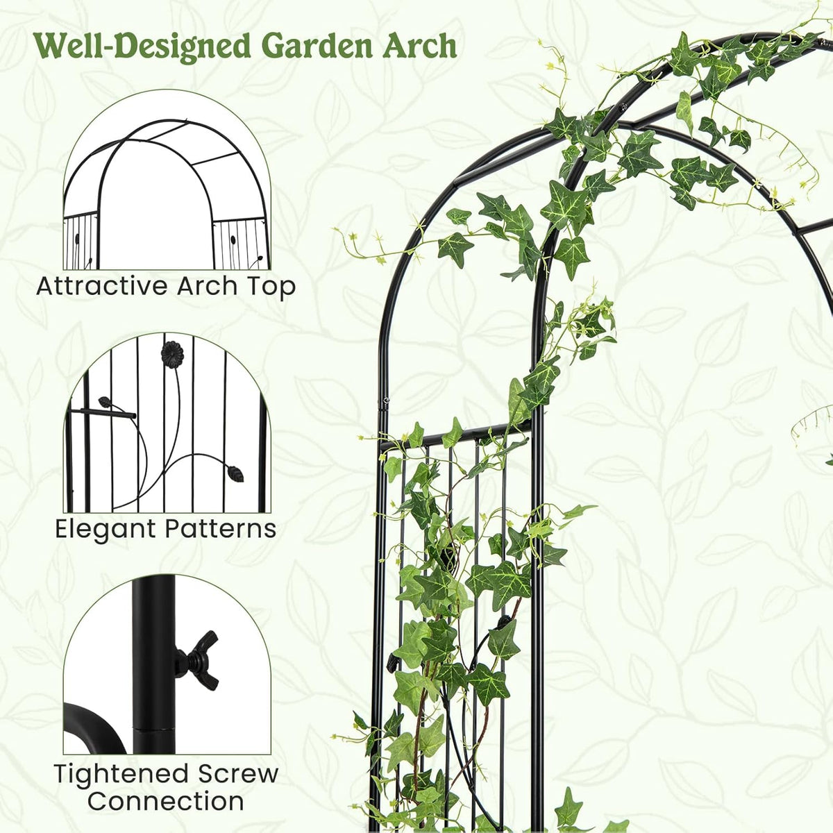 S AFSTAR 87-Inche Garden Arbor with Gate & Side Planter Box, Metal Garden Arch with Lockable Gate