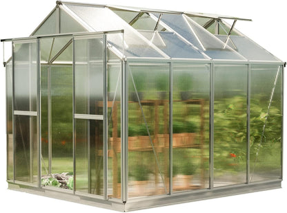 Greenhouse Saphir 4 Aluminum Frame 8.5 x 8.5 ft Approx. 8 mm Polycarbonate Panels - with Bonus Base