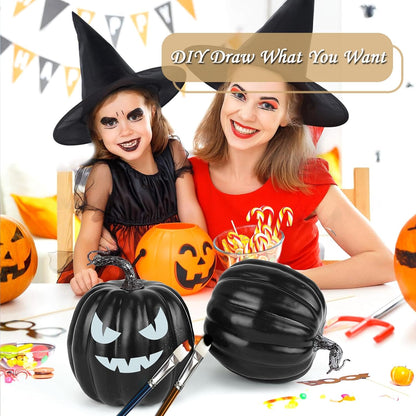 Artmag 6 Inch Large Artificial Pumpkins, 4PCS Big Black Faux Foam Harvest Pumpkins for Fall Autumn