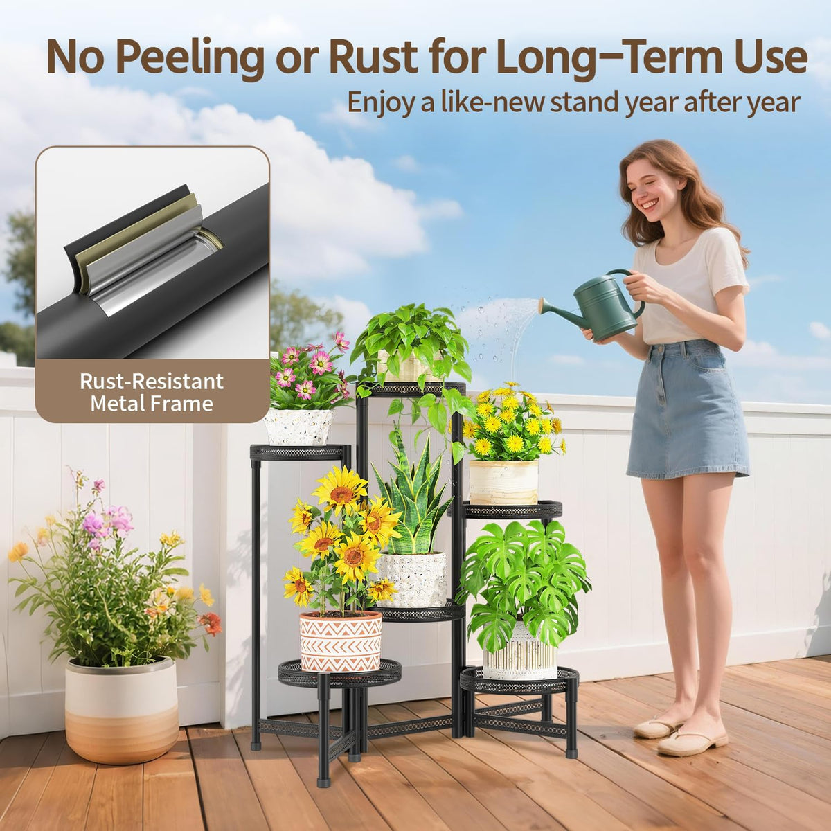 LASZOLA 6 Tiered Folding Tall Plant Stand for Indoor Outdoor Corner, Larger Heavy Duty Metal