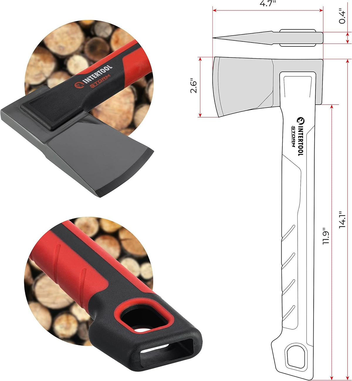 INTERTOOL Hatchet Lightweight for Camp Firewood Splitting & Kindling - Small 14" Wood Chopping Axe