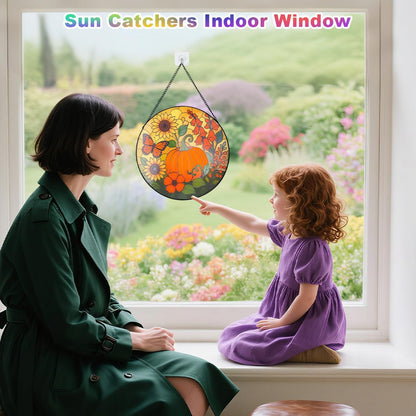 Pumpkin Suncatcher for Window Hanging - Stained Glass Window Hanging, Pumpkin Decor for