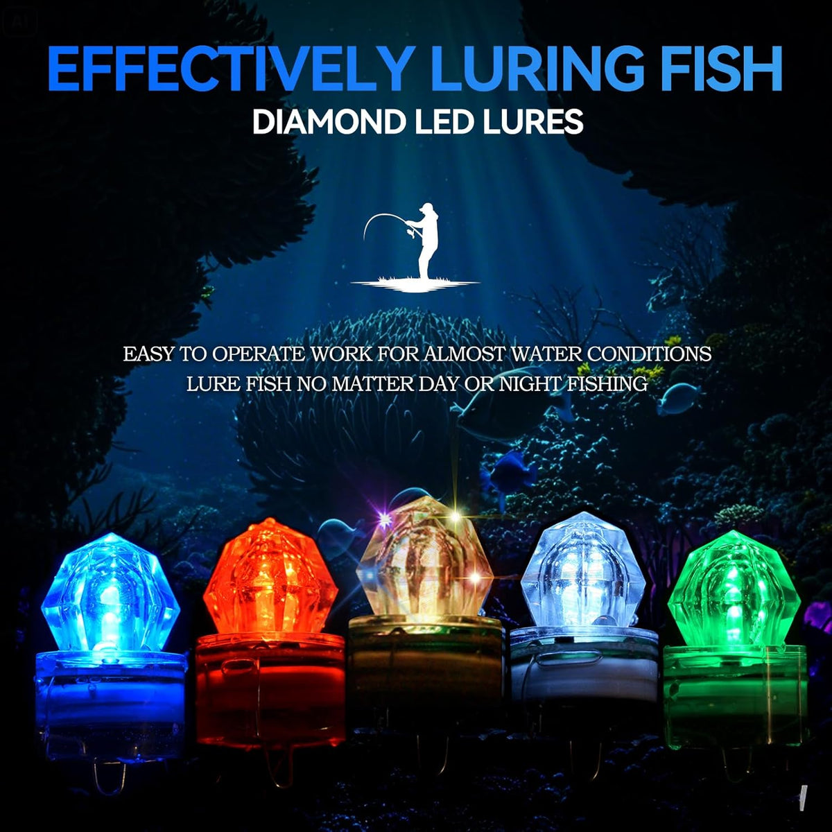LED Underwater Fishing Lures，LED Lighted Bait Flasher，Deep Drop Fishing Lures，Fish Eye Attractive