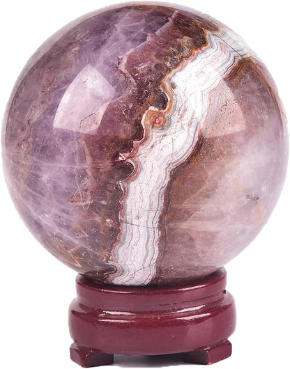 JIC Gem Large Amethyst Healing Crystal Sphere with Stand Amethyst Agate Crystal Decorative Ball for