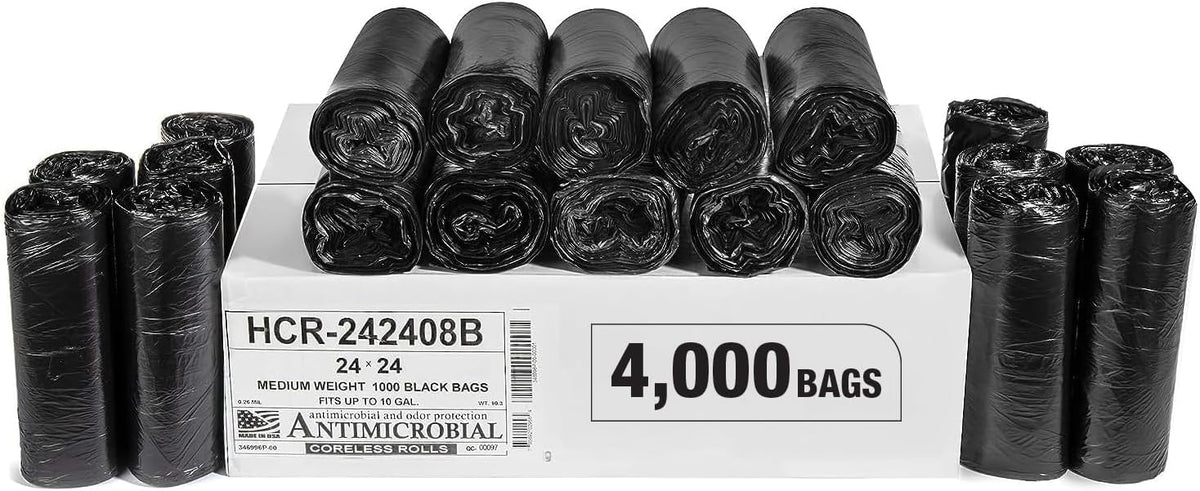 Aluf Plastics High Density Trash Bags, 10 Gallon, 4000 Count, 8 Micron (eq), 24" x 24", Black, for